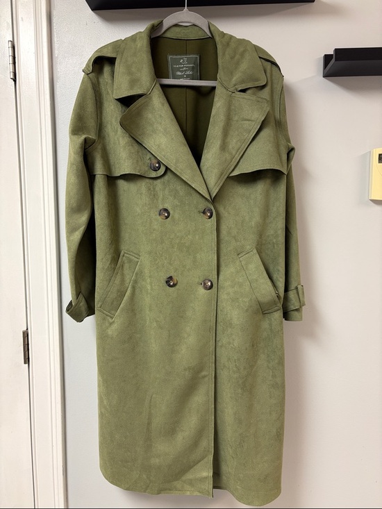 Love for Humanity Black Label Jackets & Blazers - Faux Suede Sage Green Trench Coat Belted Lightweight Sz M